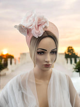 Load image into Gallery viewer, Pale Pink Fascinator Headband, with Flowers and Veiling