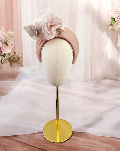 Pale Pink Fascinator Headband, with Flowers and Veiling
