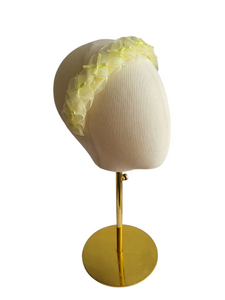 Pale Yellow Plaited Bow Headband – 4cm Wide Ribbon Woven Fascinator, Bold Statement Hairband