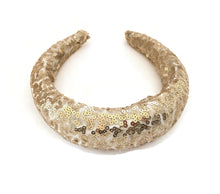 Load image into Gallery viewer, Gold Sequin Padded Headband, 4cm Wide Alice Band