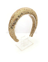 Load image into Gallery viewer, Gold Sequin Padded Headband, 4cm Wide Alice Band