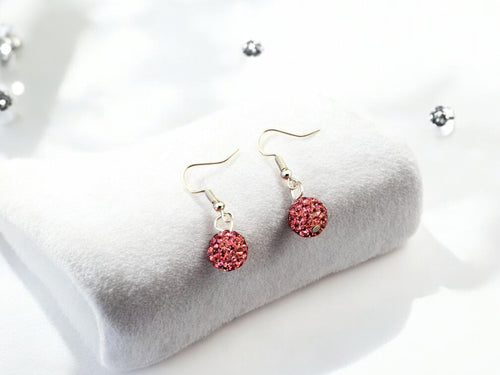 Pink Crystal Disco Ball Dangle Earrings – Shamballa Bead, Clip-On or Pierced
