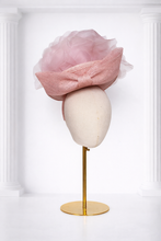 Load image into Gallery viewer, Blush Pink Sinamay Percher Hat — Silk Organza Flower &amp; Bow Detail Headband