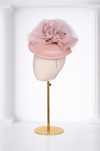 Load image into Gallery viewer, Blush Pink Sinamay Percher Hat — Silk Organza Flower &amp; Bow Detail Headband