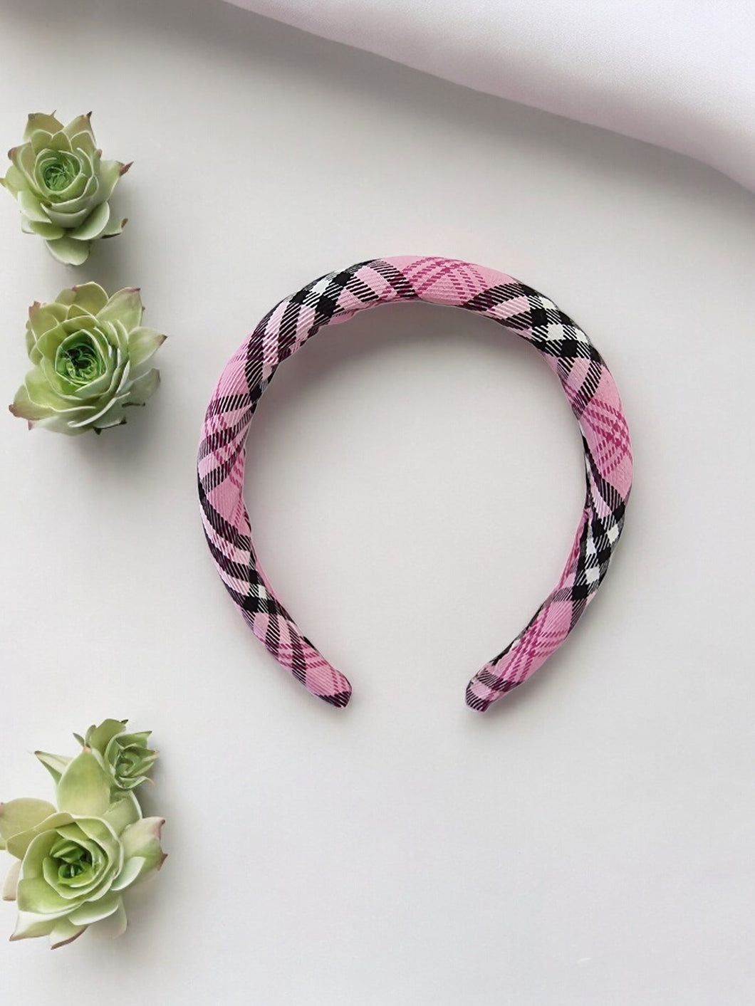 Pink Tartan Plaid Check padded headband