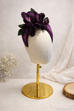 Load image into Gallery viewer, Purple Plum Flower Fascinator Headband, Lightweight Hat, Races Headpiece