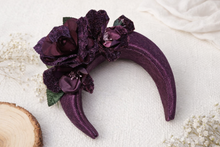 Load image into Gallery viewer, Purple Plum Flower Fascinator Headband, Lightweight Hat, Races Headpiece
