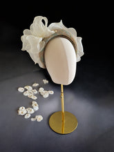 Load image into Gallery viewer, Ivory Bow Fascinator Headband with Rainbow Glitter Straw - Pearl Detail – 5.5cm