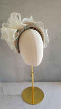 Load image into Gallery viewer, Ivory Bow Fascinator Headband with Rainbow Glitter Straw - Pearl Detail – 5.5cm