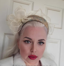Load image into Gallery viewer, Ivory Bow Fascinator Headband with Rainbow Glitter Straw - Pearl Detail – 5.5cm