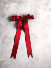 Load image into Gallery viewer, Red Double Satin Bow Hair Clip with Elegant Long Tails