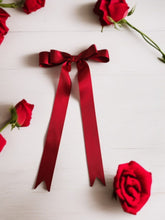 Load image into Gallery viewer, Red Double Satin Bow Hair Clip with Elegant Long Tails