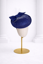Load image into Gallery viewer, Royal Blue Sinamay Fascinator Headband — Statement Bow Wedding &amp; Race Day Hat
