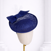 Load image into Gallery viewer, Royal Blue Sinamay Fascinator Headband — Statement Bow Wedding &amp; Race Day Hat
