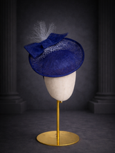 Load image into Gallery viewer, Royal Blue Sinamay Fascinator Headband — Statement Bow Wedding &amp; Race Day Hat