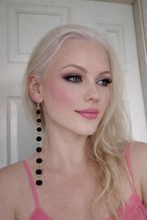 Load image into Gallery viewer, Extra Long Black Beaded Dangle Earrings, Graduated Faceted, 14.5 cm Drop, Pierced or Clip On