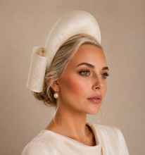 Load image into Gallery viewer, Ivory Back Bow Headband Fascinator – Elegant Races Hat - Halo style