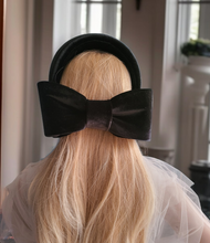 Load image into Gallery viewer, Black Velvet Bow Ridged Headband Fascinator, Back Bow, Colour Options