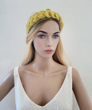 Load image into Gallery viewer, Golden Ribbon Plaited Headband, Woven Fascinator, Christmas Headpiece, 5 cm wide