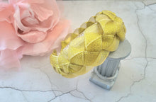 Load image into Gallery viewer, Golden Ribbon Plaited Headband, Woven Fascinator, Christmas Headpiece, 5 cm wide