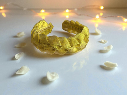 Golden Ribbon Plaited Headband, Woven Fascinator, Christmas Headpiece, 5 cm wide