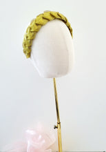 Load image into Gallery viewer, Golden Ribbon Plaited Headband, Woven Fascinator, Christmas Headpiece, 5 cm wide