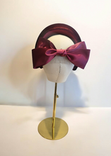 Load image into Gallery viewer, Wine Burgundy  Headband Fascinator with Separate Large Satin Back Bow, 7cms wide headband