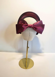 Wine Burgundy  Headband Fascinator with Separate Large Satin Back Bow, 7cms wide headband