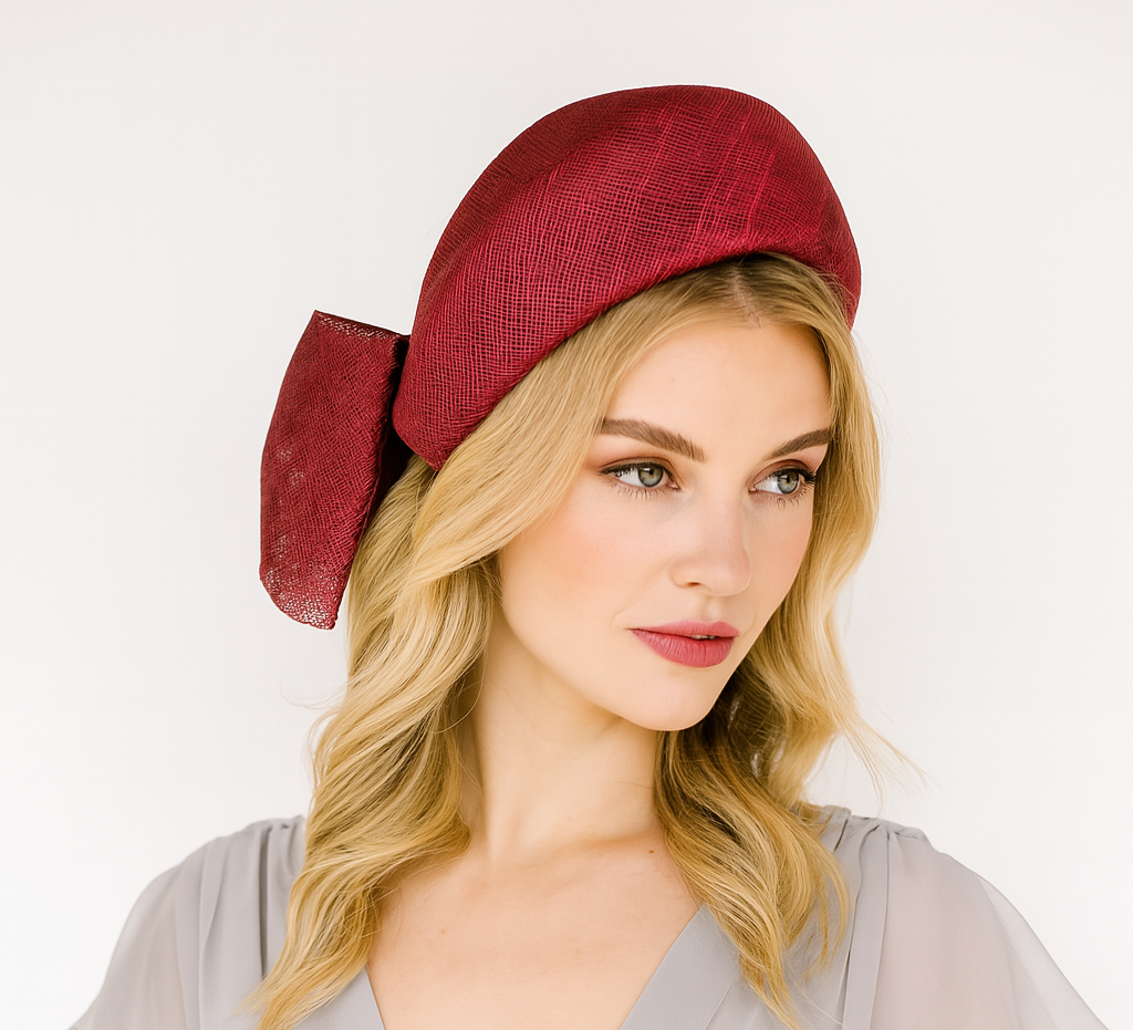 Wine Red Headband Fascinator, with Back Bow, 10 cm wide