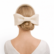 Load image into Gallery viewer, Ivory Ridged Headband Fascinator with Back Bow | Elegant Occasion Headpiece "Cherry"