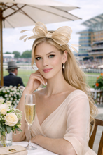 Load image into Gallery viewer, Beige Sinamay Bow Fascinator with Silver Lurex Detail