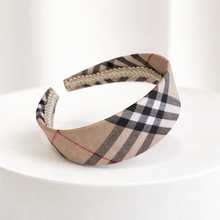 Load image into Gallery viewer, Beige Tartan Check Alice Band, Plaid Headband,  2.5 cm Wide matching child's size, width options