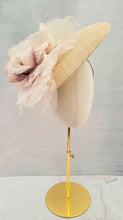 Load image into Gallery viewer, Blush Flower Fascinator, Percher Hat, Beige Saucer, Elegant Bridal Headpiece