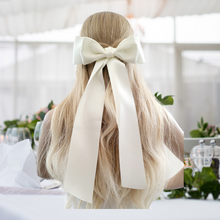 Load image into Gallery viewer, Large Satin Bow Hair Clip, Double Bow with tails