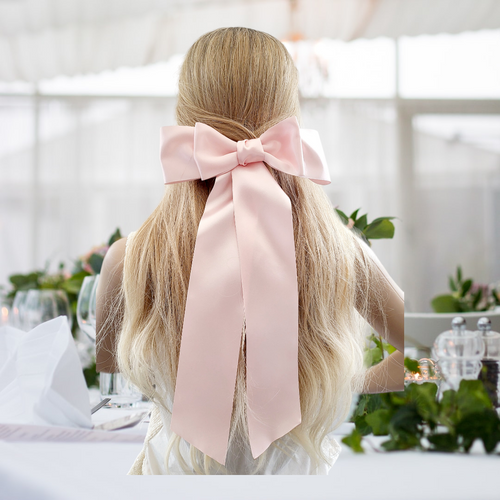 Large Satin Double Bow Hair Clip with Long Tails – 22cm Wide – Fascinator Style – Custom Colour Choice
