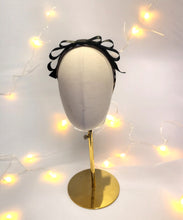Load image into Gallery viewer, Black Ribbon Bow Fascinator on Beige Check Plaid Headband With Tails