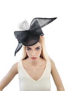 Black Bow Percher Hat, Fascinator, on a hair clip, Races Hatinator