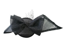 Load image into Gallery viewer, Black Bow Percher Hat, Fascinator, on a hair clip, Races Hatinator