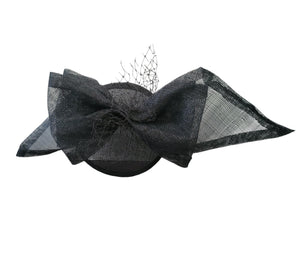 Black Bow Percher Hat, Fascinator, on a hair clip, Races Hatinator