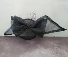 Load image into Gallery viewer, Black Bow Percher Hat, Fascinator, on a hair clip, Races Hatinator