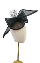 Load image into Gallery viewer, Black Bow Percher Hat, Fascinator, on a hair clip, Races Hatinator