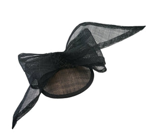 Black Bow Percher Hat, Fascinator, on a hair clip, Races Hatinator