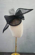 Load image into Gallery viewer, Black Bow Percher Hat, Fascinator, on a hair clip, Races Hatinator