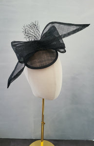 Black Bow Percher Hat, Fascinator, on a hair clip, Races Hatinator