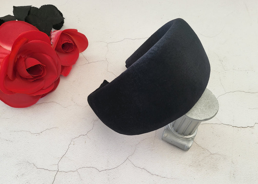 Black Velvet Halo Crown Headband, lightweight Fascinator, 8 cms Wide Wedding Headpiece Races, optional veil