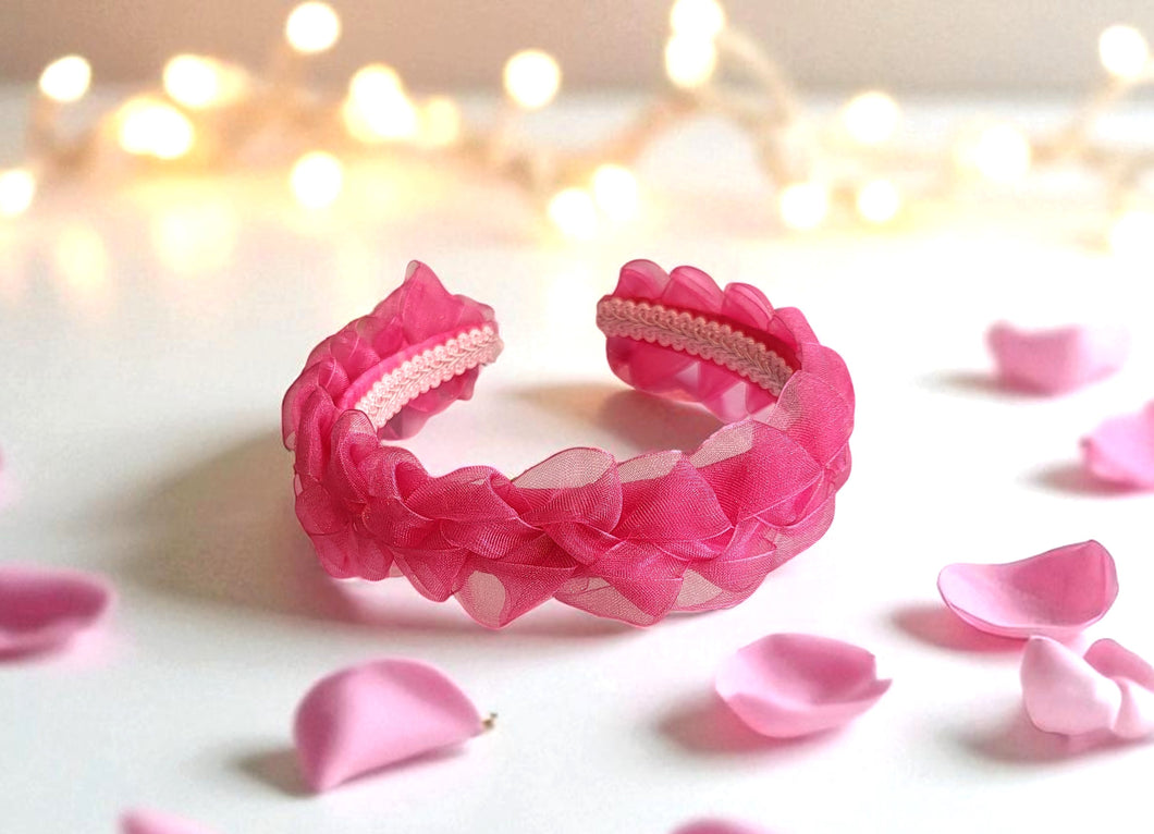 Bright Hot Pink Plaited Headband – 4cm Wide Ribbon Woven Fascinator, Bold Statement Hairband