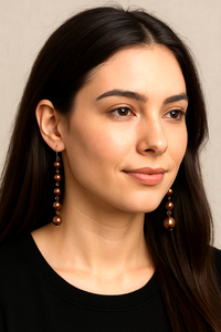 Bronze Pearlised Bead Long Drop Earrings – Elegant Vintage-Style Dangle Jewellery - 16 mm Long