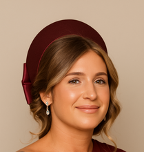 Load image into Gallery viewer, Burgundy Wide Headband Fascinator with Separate Large Satin Back Bow, 7 cm wide