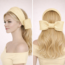 Load image into Gallery viewer, Butter Yellow Sinamay Bow Headband Fascinator with Back Bow "Cherry"