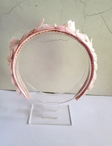 Pink Butterfly Satin Alice Headband Fascinator - with Pearlised beads